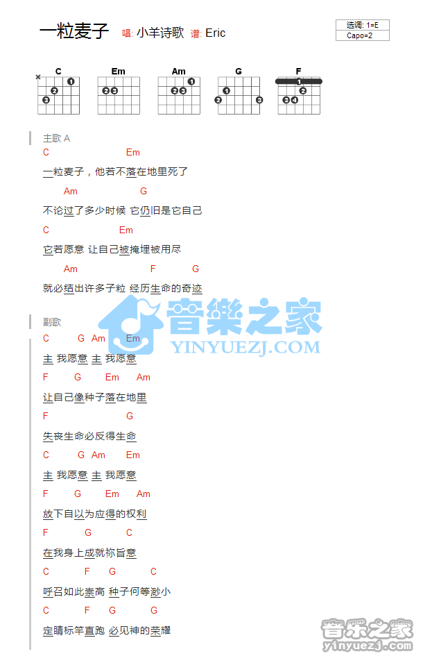 E調版《一粒麥子》彈唱全攻略 從吉他與尤克里里和弦到簡譜應用